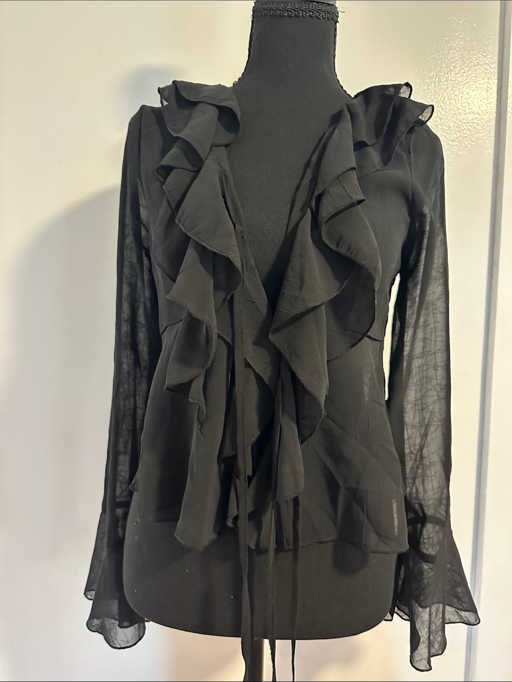 Black Ruffle Front Women's Blouse